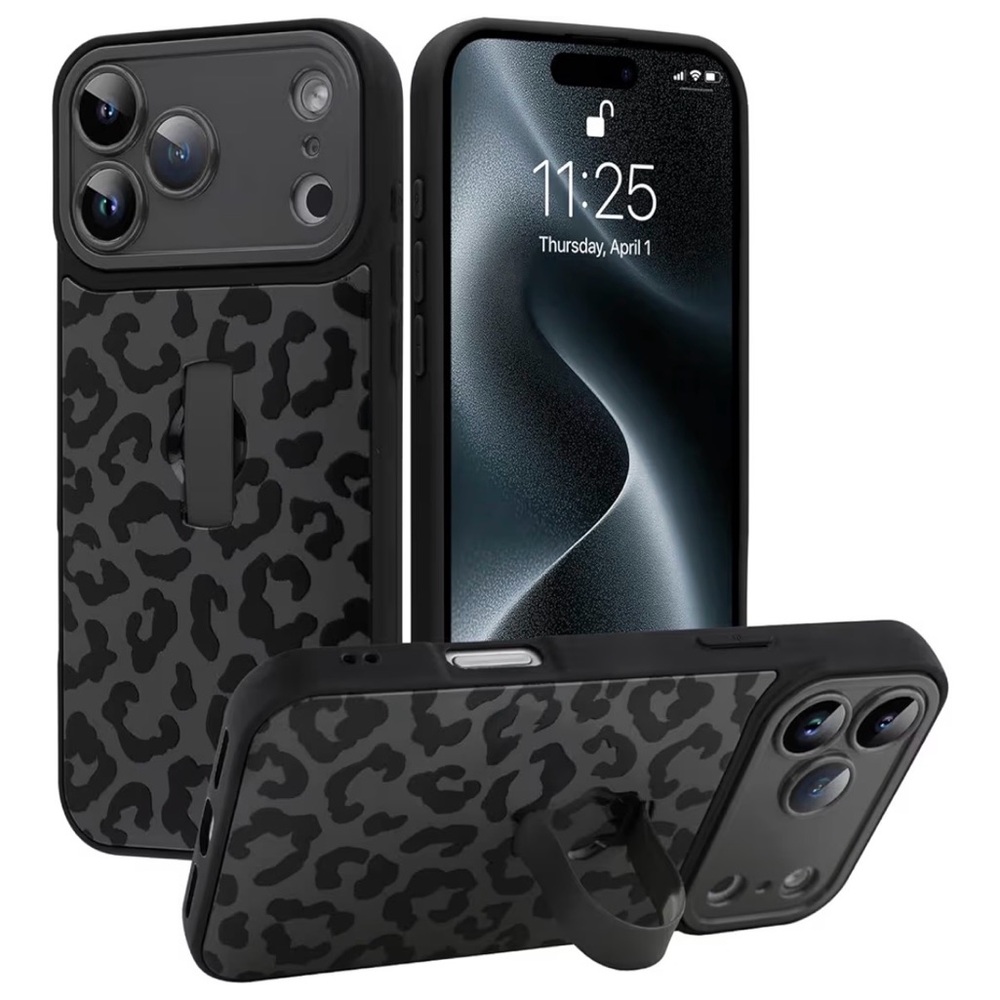MOWIME iPhone 17 Pro Max Case with Finger Strap Black Leopard NEW